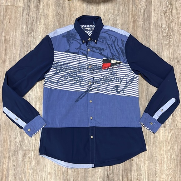 Desigual Button Down Shirt in Cucumis Blue - Picture 3 of 13